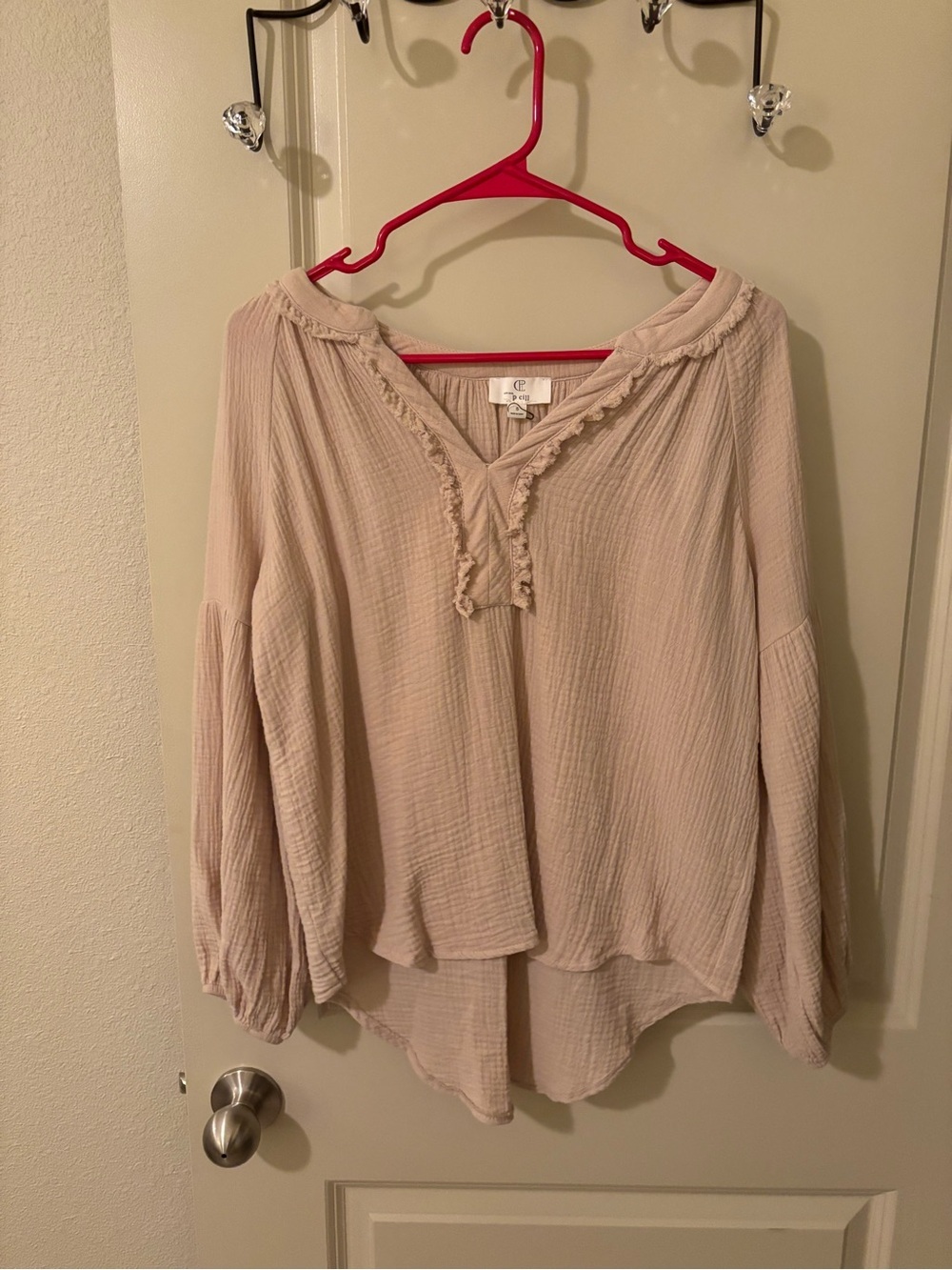 P Cill Crinkled Ruffle Peasant Blouse - Cream - NWOT - boho, Lagenlook, hippie